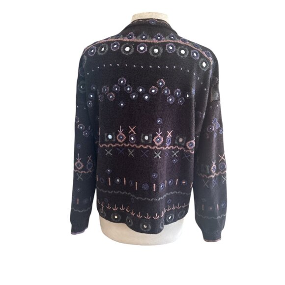 Christine Foley Embroidered Cotton Cardigan Sweater | Vintage Boho Folk Knit | S - Picture 5 of 9